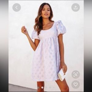 Vici Layla Puff Sleeve Babydoll Dress- Grey Lavender